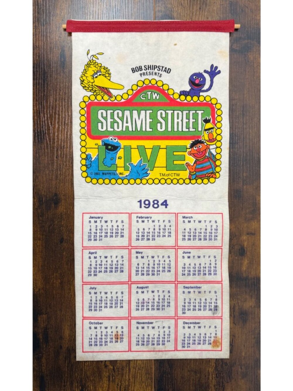 Sesame Street Live 1984 Fabric Wall Calendar With Big Bird Cookie Monster & More